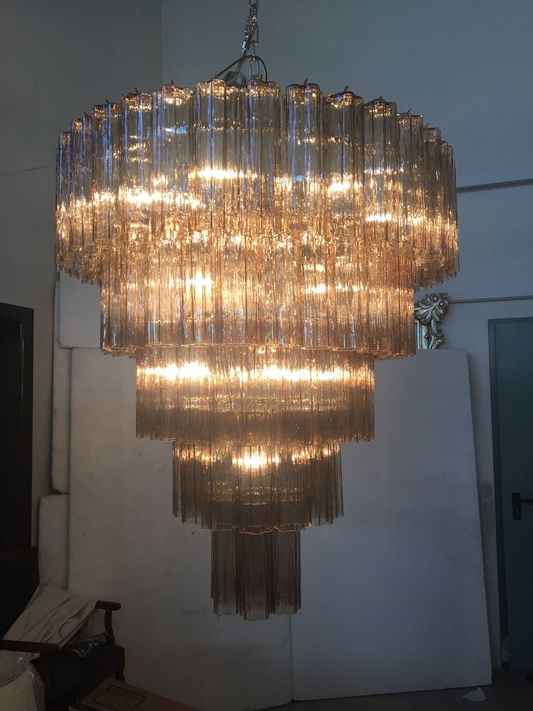 Rylight 5-Tier Smoky Gray/Clear Floral Glass Tubes Chandelier