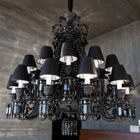 Rylight 8/24/48-lichts kaars zwart/heldere kristallen kroonluchter met lampenkap
