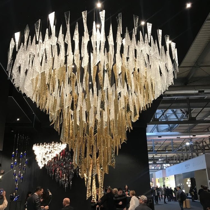 Rylight Golden Gradient Design Crystal Chandelier with Ice-like Texture