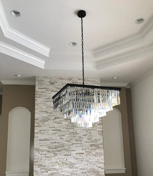 Rylight 5-laags kristallen kroonluchter met vierkant zwart frame