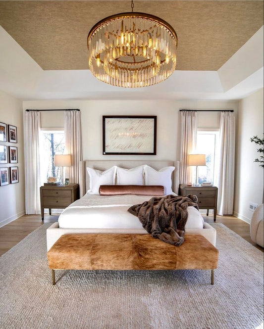 Rylight 1-Tier Round Crystal Chandelier in Brass/Black Finish