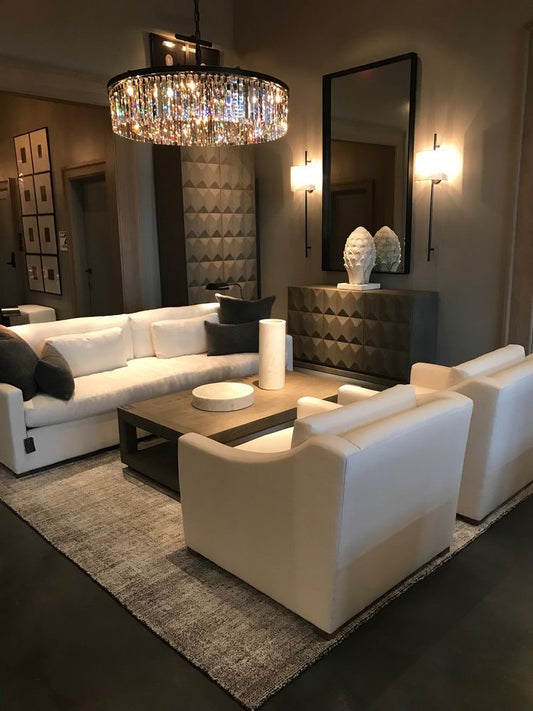 Rylight 1-Tier Round Crystal Chandelier in Brass/Black Finish