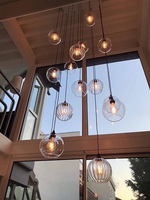 Rylight 9/16/25/36/49-licht helder glazen hangende kroonluchter