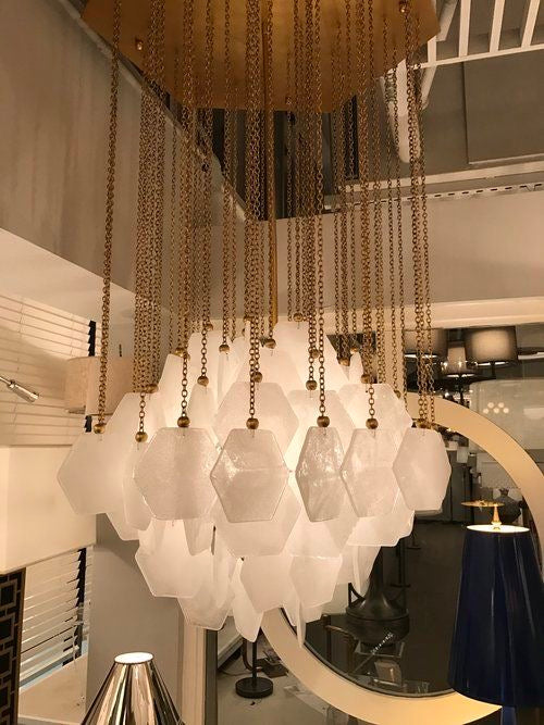 Rylight zeshoekige glazen kroonluchter met messing afwerking