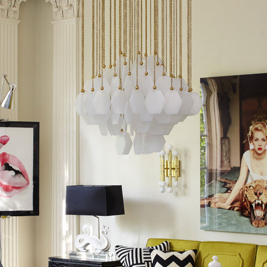 Rylight zeshoekige glazen kroonluchter met messing afwerking