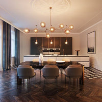 Rylight 5/7/8/9-lichte Spoetnik rokerige grijze/amberkleurige glazen kroonluchter