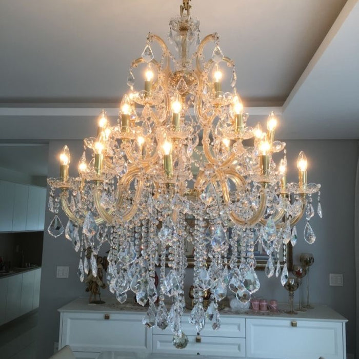 Rylight 9/19/49-Light Crystal Chandelier in Gold/Chrome Finish