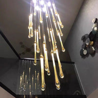 ثريا زجاجية حديثة على شكل قطرات مطر، مناسبة للسلالم/الأسقف العالية