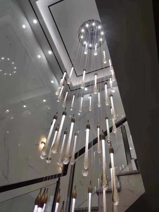 Modern Foyer Glass Raindrops Pendant Chandelier For Staircase/High-Ceiling Space