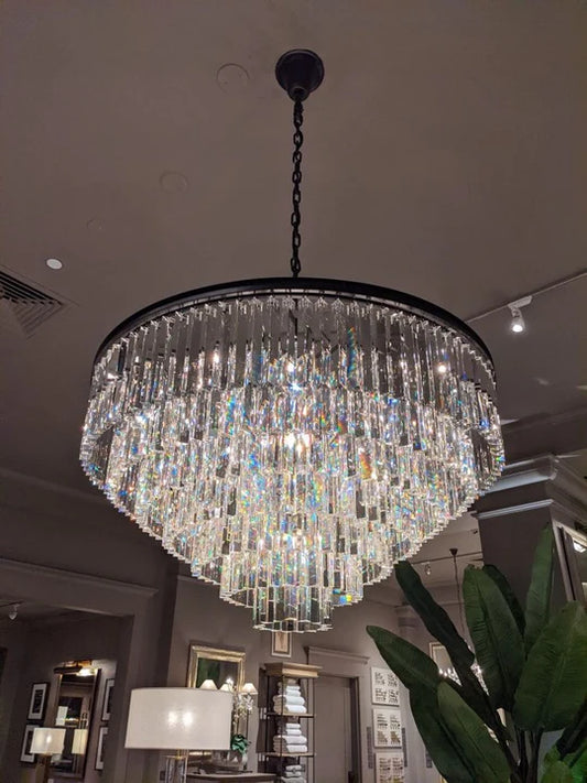 Rylight 4/5/7-laags ronde/rechthoekige kristallen dimbare kroonluchter in goud/zwarte afwerking