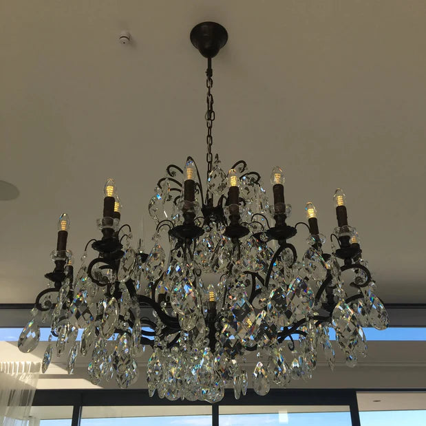 Rylight 12/18-Light Candle Crystal Chandelier in Black Finish