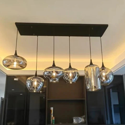 Rylight 6/8/10/12-lichts rookgrijs/amberkleurige glazen kroonluchter