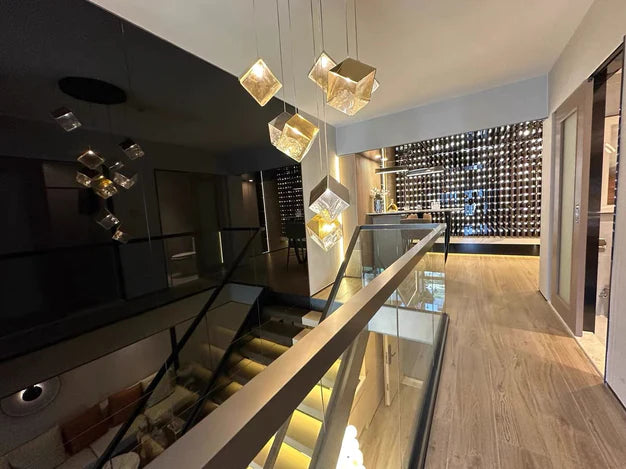 Modern Art Minimalist Square Stone Pendant Chandelier for Staircase/Living Room