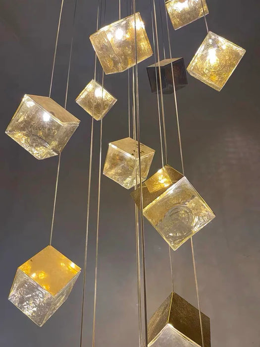 Modern Art Minimalist Square Stone Pendant Chandelier for Staircase/Living Room