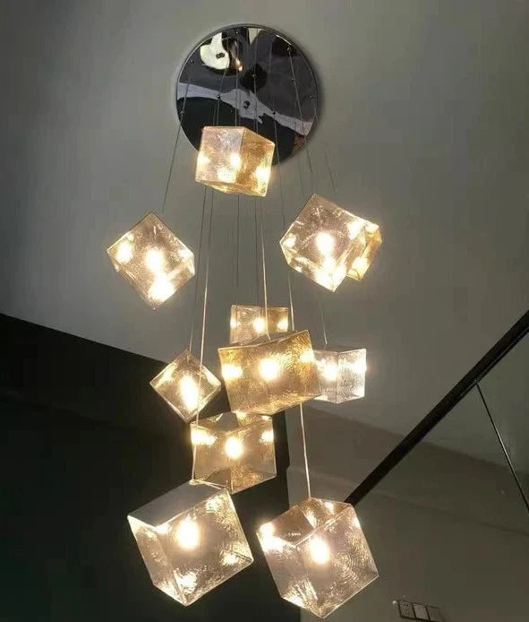 Modern Art Minimalist Square Stone Pendant Chandelier for Staircase/Living Room