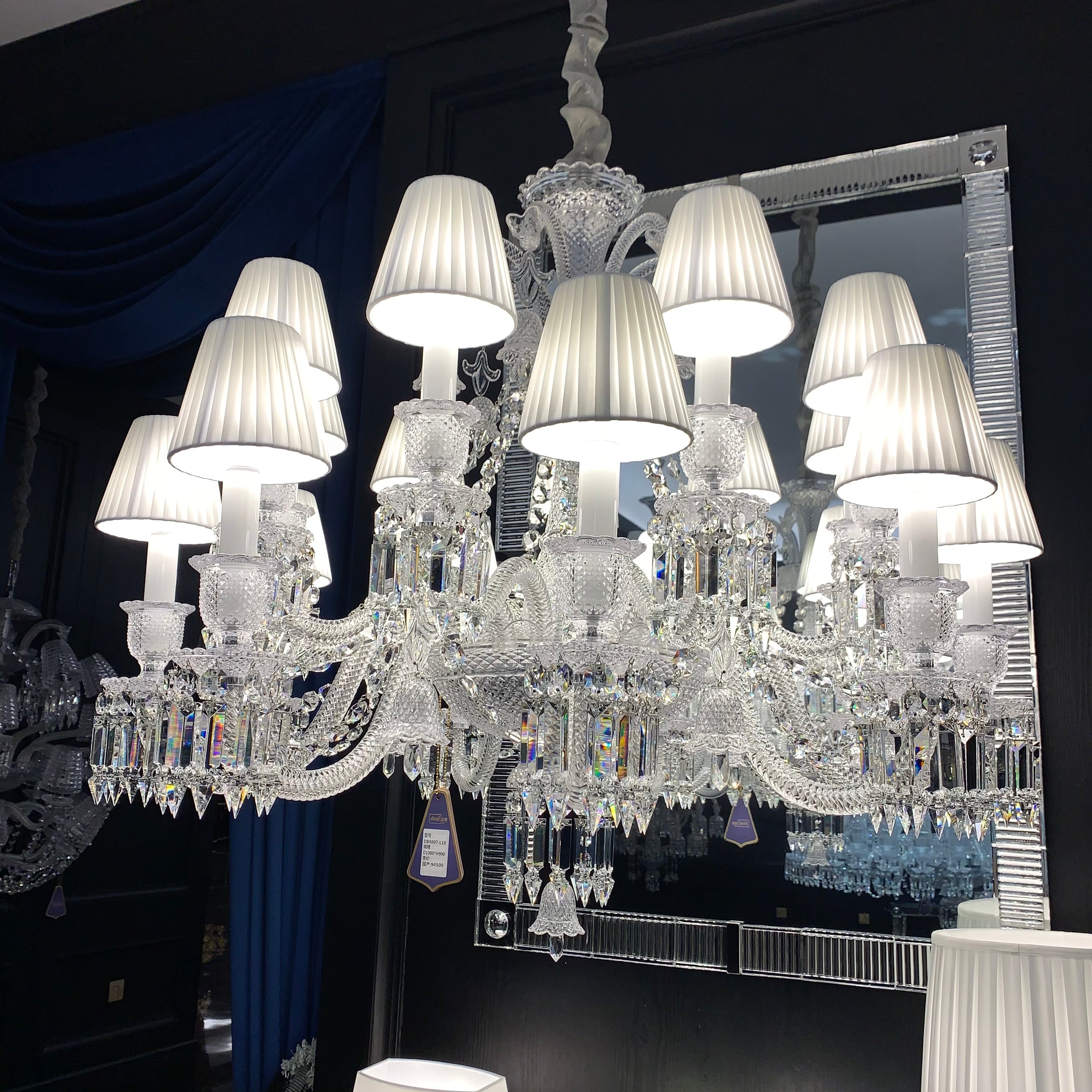 Rylight 8/24/48-lichts kaars zwart/heldere kristallen kroonluchter met lampenkap