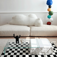 طاولة قهوة حجرية بتصميم فني من رايلايت، سطح زجاجي شفاف