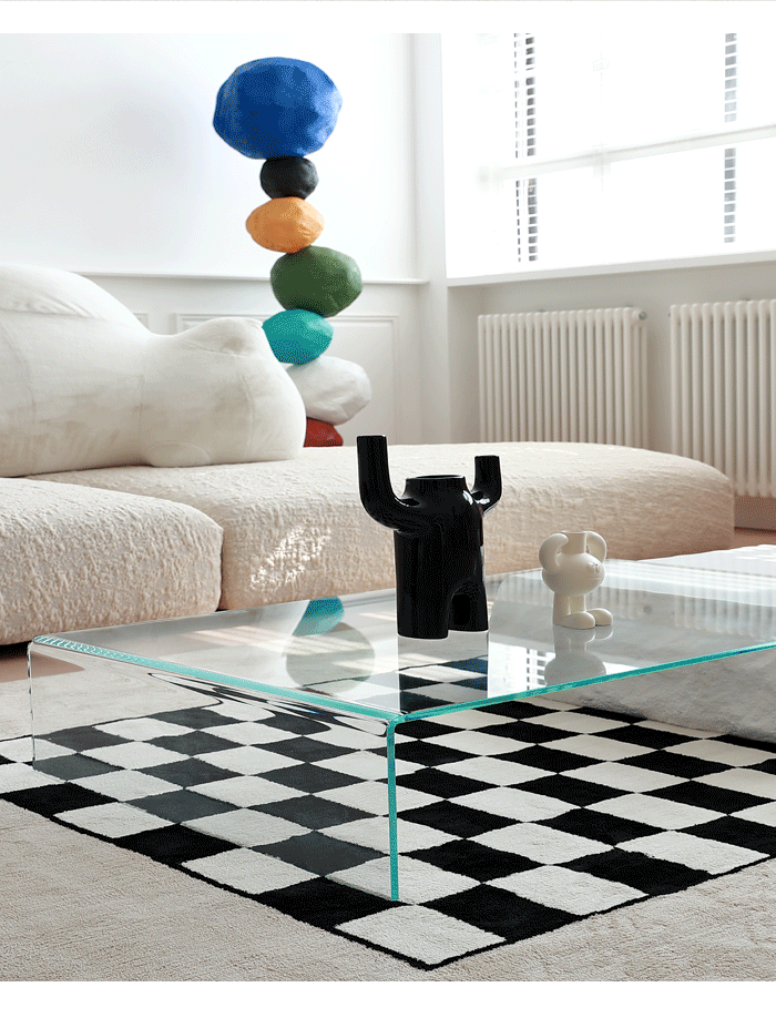 طاولة قهوة حجرية بتصميم فني من رايلايت، سطح زجاجي شفاف