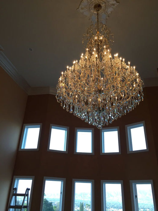 Rylight 28/55-Light Candle Crystal Tiered Dimmable Chandelier in Gold/Chrome Finish
