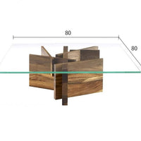 طاولة قهوة زجاجية إيطالية بسيطة بقاعدة من الخشب الصلب