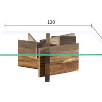 طاولة قهوة زجاجية إيطالية بسيطة بقاعدة من الخشب الصلب