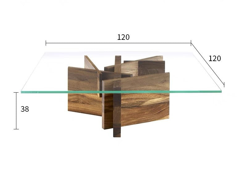 Italian Minimalist Solid Wood Base Glass Coffee Table