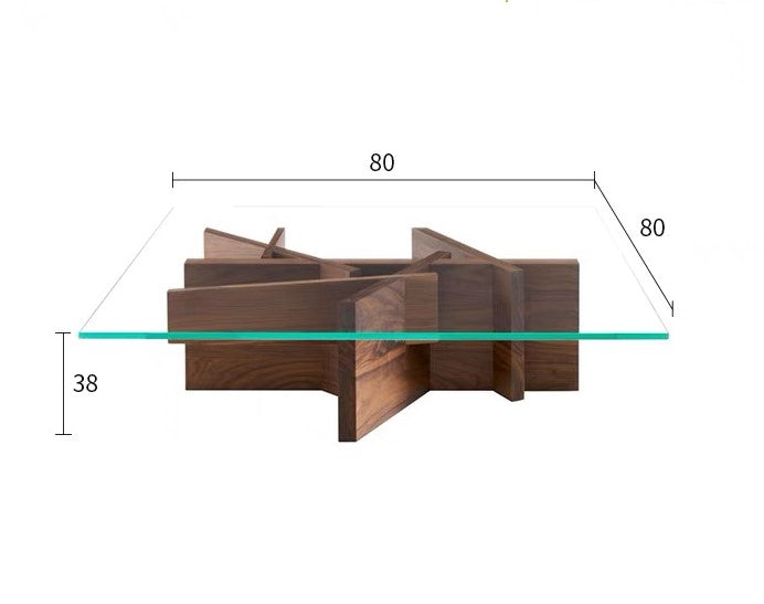 Italian Minimalist Solid Wood Base Glass Coffee Table
