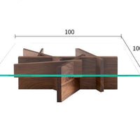 طاولة قهوة زجاجية إيطالية بسيطة بقاعدة من الخشب الصلب