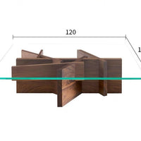 طاولة قهوة زجاجية إيطالية بسيطة بقاعدة من الخشب الصلب
