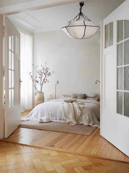 Rylight French Style Cream White Silk Umbrella Chandelier