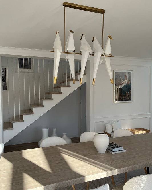 Moderne hangende lamp met zittende vogels voor eetkamer/woonkamer/trap/hal 