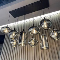 Rylight 6/8/10/12-lichts rookgrijs/amberkleurige glazen kroonluchter