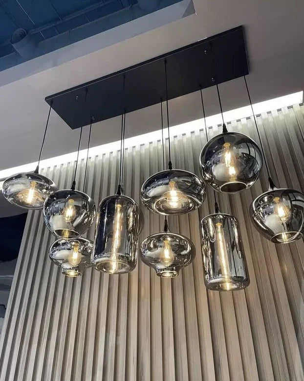 Rylight 6/8/10/12-lichts rookgrijs/amberkleurige glazen kroonluchter