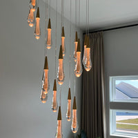 Moderne ronde spiraalvormige kristallen kroonluchter in de vorm van een regendruppel voor trap/hal 