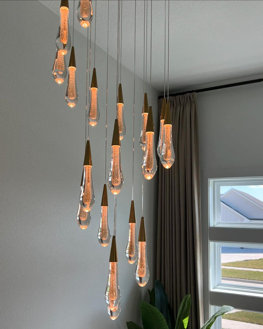 Moderne ronde spiraalvormige kristallen kroonluchter in de vorm van een regendruppel voor trap/hal 