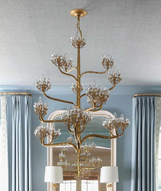 Luxe gouden kroonluchter met takken en bloemen voor woonkamer/trap/slaapkamer