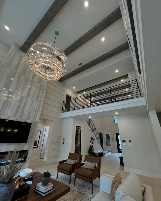 Rylight 2-Tier Round Handmade Fluted Glass Panels Chandelier