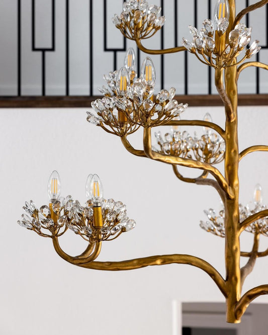 Luxe gouden kroonluchter met takken en bloemen voor woonkamer/trap/slaapkamer