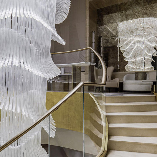 Luxe kroonluchter met palmboomglasstaven voor hotels, restaurants, villa's en trappenhuizen
