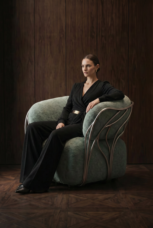 Lumina Sage Velvet Sculptural Lounge Chair