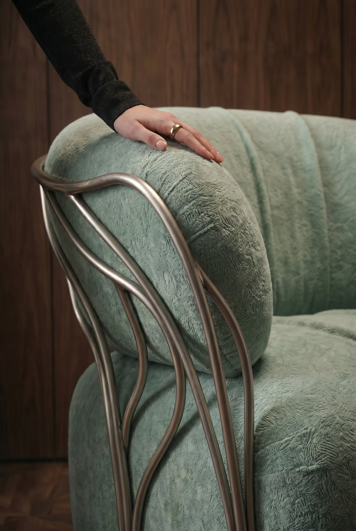 Lumina Sage Velvet Sculptural Lounge Chair