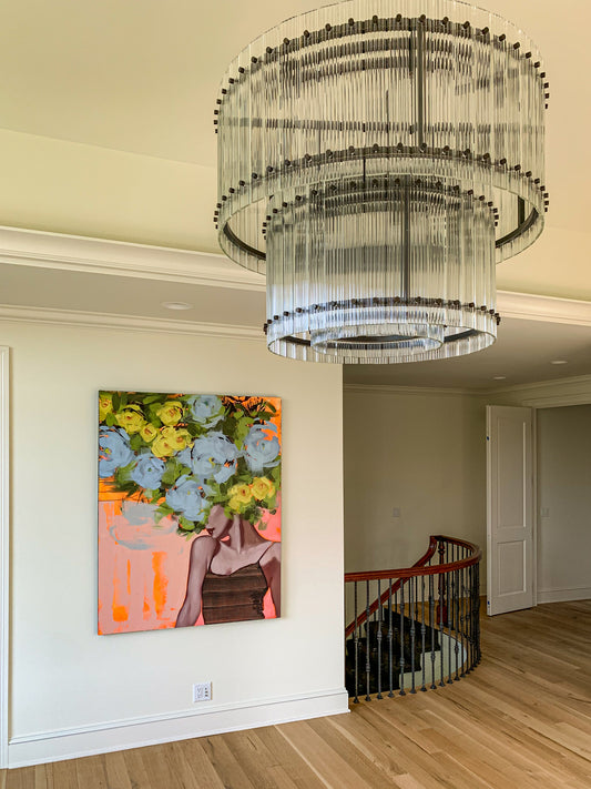 Rylight 2-Tier Round Handmade Fluted Glass Panels Chandelier