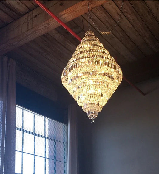 Rylight extra grote meerlaagse chroom/gouden kristallen kroonluchter