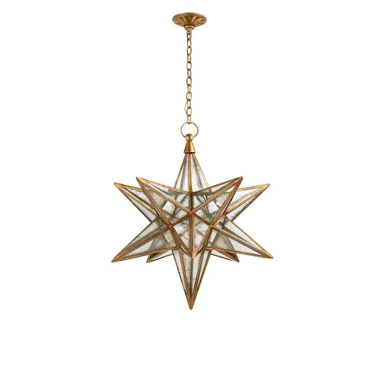 Classic Brass Moravian Star Pendant Chandelier For Staircase/Living Room