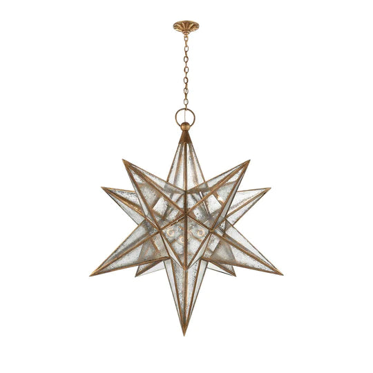 Classic Brass Moravian Star Pendant Chandelier For Staircase/Living Room