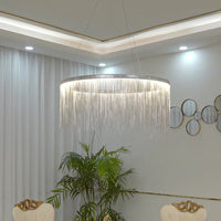 Rylight 1/2-laags ronde aluminium kroonluchter met kwastjes in verchroomde afwerking