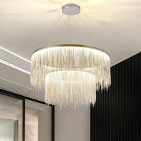 Rylight 1/2-laags ronde aluminium kroonluchter met kwastjes in verchroomde afwerking
