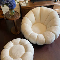 Fleece White Pumpkin Sofa Chair with Footstool