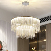 Rylight 1/2-laags ronde aluminium kroonluchter met kwastjes in verchroomde afwerking