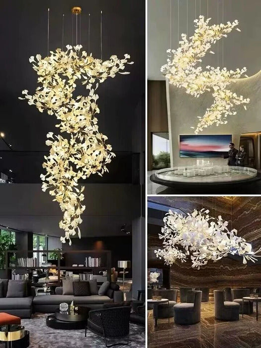 ثريا من البورسلين الخزفي بتصميم إبداعي كبير الحجم من Rylight على شكل أوراق الجنكة
